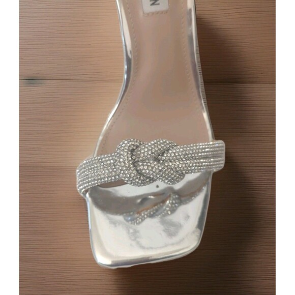 STEVE MADDEN Confeti Silver Women's  SZ 7.5 Ankle Strap Open Squared Toe Heels - Picture 3 of 11